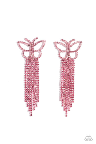 Billowing Butterflies - Pink - Paparazzi earrings