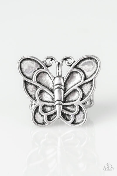 Sky High Butterfly - Silver Paparazzi Ring