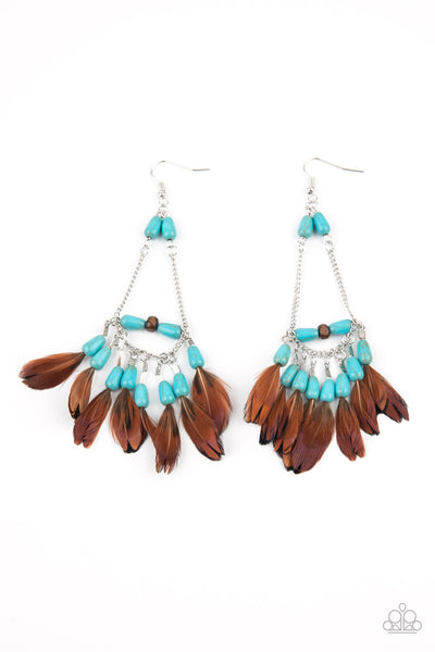 Haute Hawk - Blue and Brown Paparazzi Feather Earrings