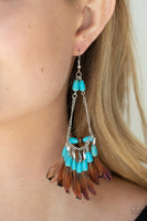 Haute Hawk - Blue and Brown Paparazzi Feather Earrings