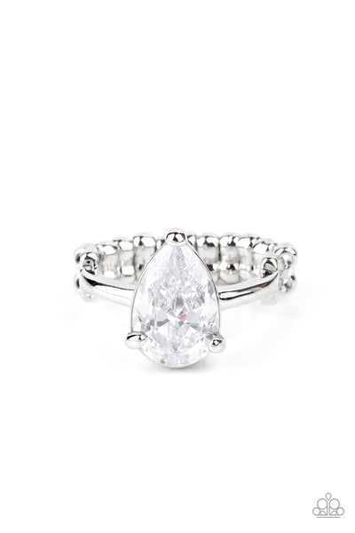 Vintage Engagement - White Bling Paparazzi Ring