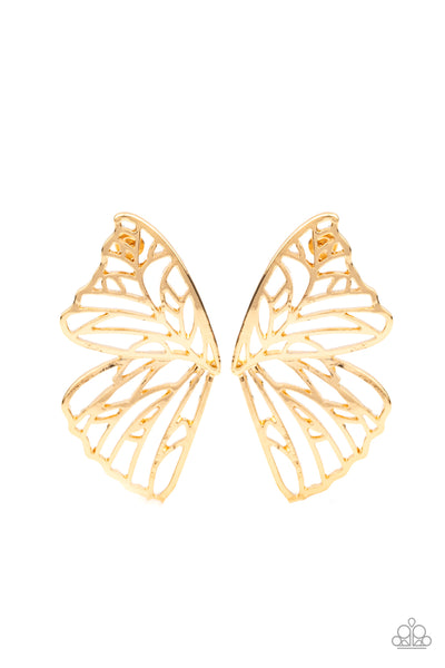 Butterfly Frills - Gold Paparazzi Earrings