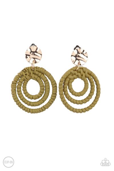 Whimsically Wicker - Green Paparazzi Clip On Earrings