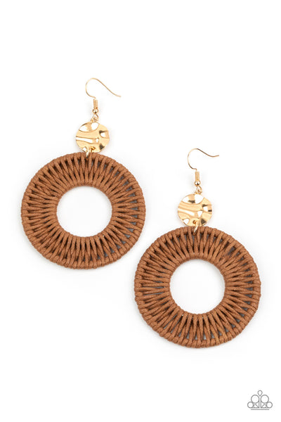 Total Basket Case - Brown Paparazzi Earrings