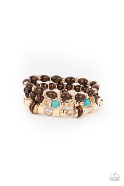 Belongs In The Wild - Gold Wood Multi Bead Paparazzi Bracelet