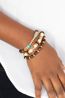 Belongs In The Wild - Gold Wood Multi Bead Paparazzi Bracelet