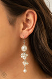 Ageless Applique - White Pearl Paparazzi March Fashion Fix Earrings