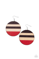 Yacht Party - Red black and cream Paparazzi Wood earrings