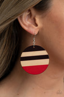 Yacht Party - Red black and cream Paparazzi Wood earrings