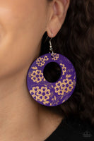 Galapagos Garden Party - Purple Wood Paparazzi Earrings