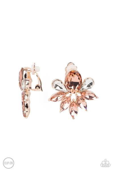 Fearless Finesse - Rose Gold Clip on Paparazzi Earrings