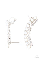 Doubled Down On Dazzle - White Paparazzi Ear Crawler Earrings