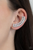 Doubled Down On Dazzle - White Paparazzi Ear Crawler Earrings