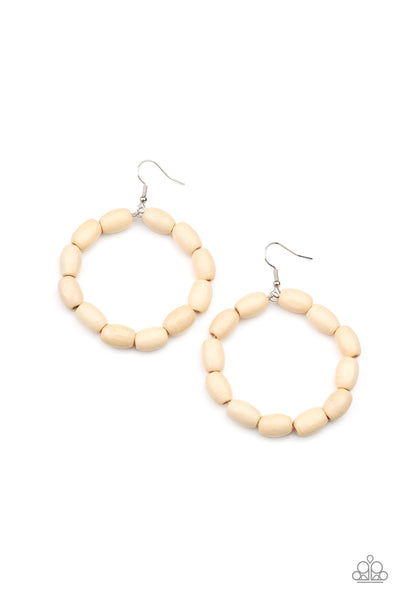 Living The WOOD Life - White Bone/Wood Paparazzi Earrings