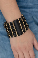 Cayman Carnival - Black and Cream Wood Paparazzi Bracelet