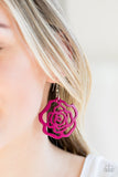 Island Rose Pink Paparazzi Wood Flower Earrings