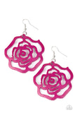 Island Rose Pink Paparazzi Wood Flower Earrings