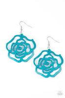 Island Rose Blue Paparazzi Wood Flower earrings