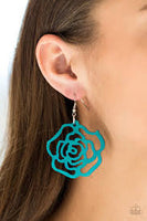 Island Rose Blue Paparazzi Wood Flower earrings